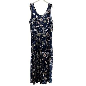 Earthbound Trading Company Womens Jumpsuit XXL Blue Floral Velvet Wide Leg